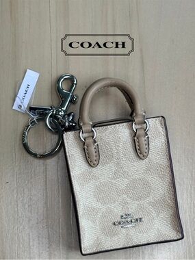 NWT Coach North/South Mini Tote Bag Charm Keychain in Signature Canvas - CX069